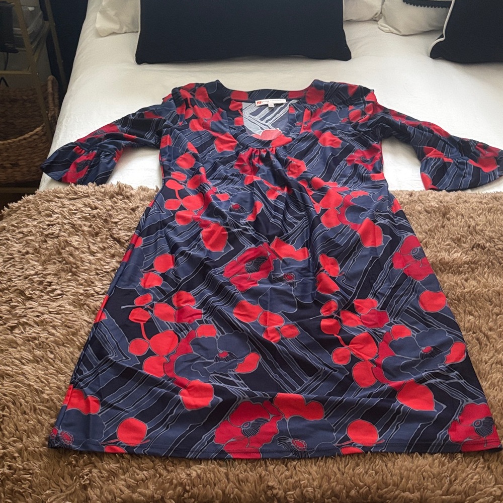 Jude Connally Navy and Red Patterned Dress